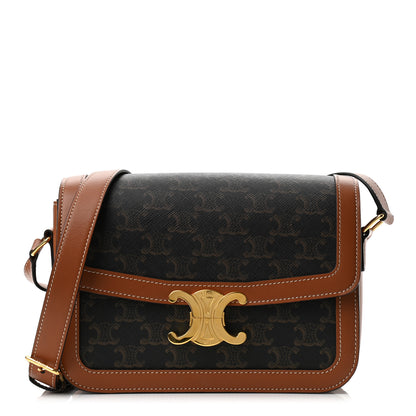 Celine Triomphe Canvas Calfskin Medium Triomphe Bag Tan 1 of 11