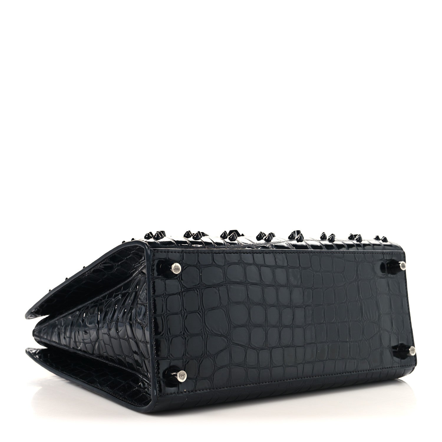 Christian Louboutin Calfskin Crocodile Embossed Studded Medium Paloma S Black 4 of 10