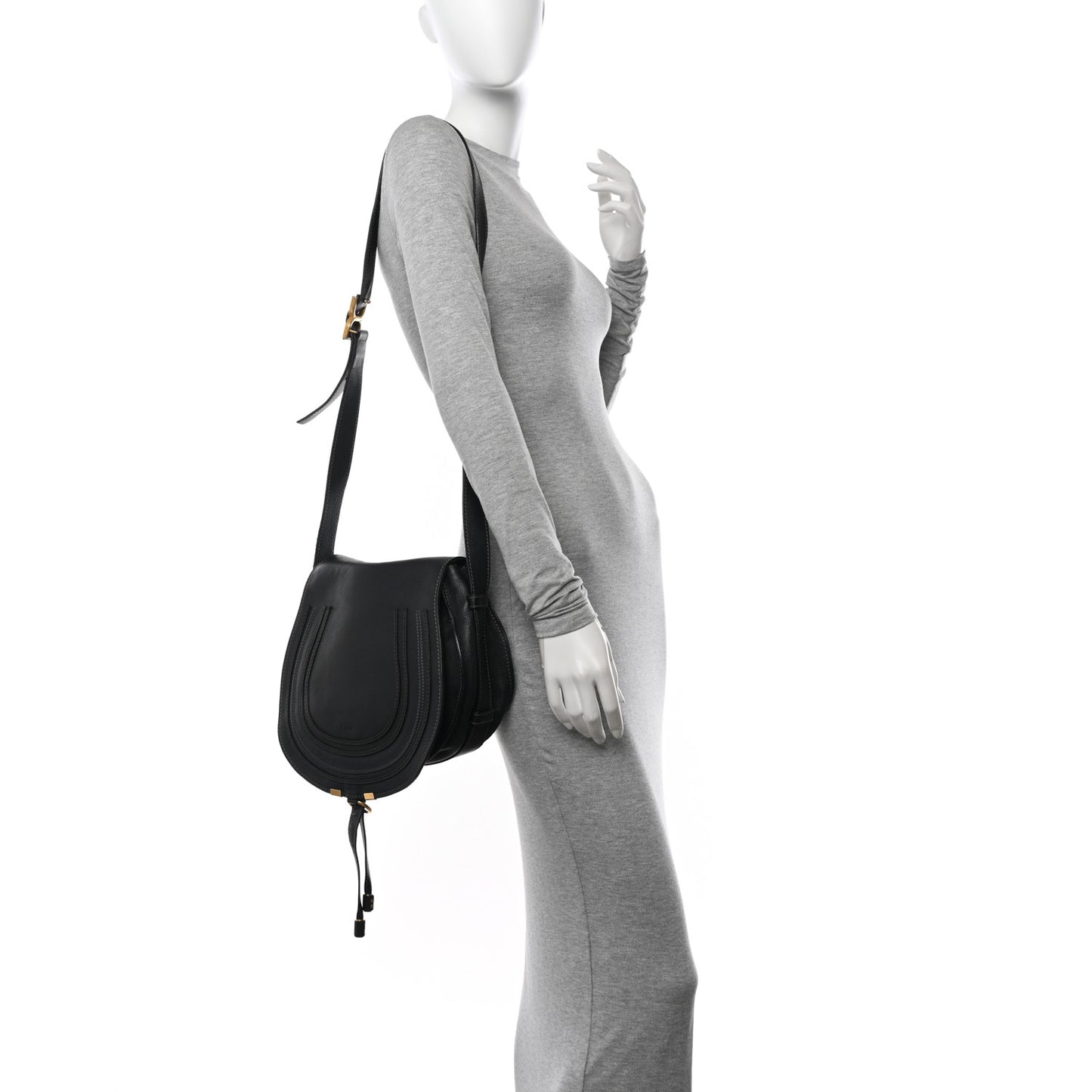 Calfskin Medium Marcie Round Crossbody Bag Black