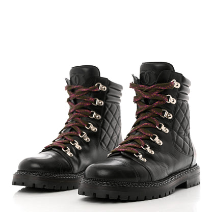 Chanel Lambskin Quilted Lace Up Boots 39 3 of 11
