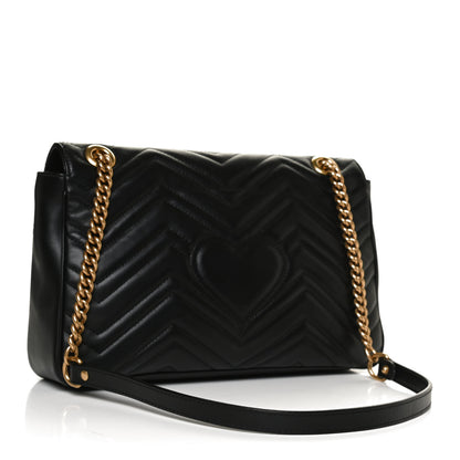 Gucci Calfskin Matelasse Medium GG Marmont Shoulder Bag Black 3 of 11