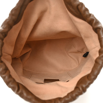 Gucci Monogram Textured Calfskin Horsebit 1955 Drawstring Bucket Bag Beige Brown Sugar 5 of 12