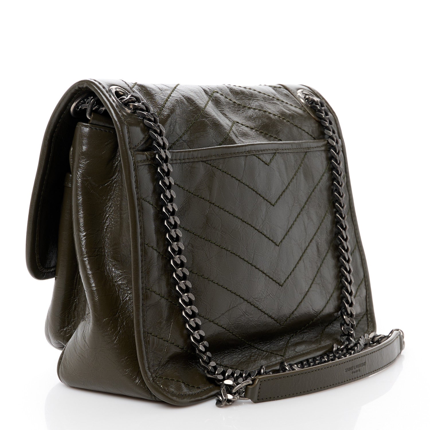 Saint Laurent Crinkled Calfskin Matelasse Monogram Medium Niki Chain Satchel Light Musk 3 of 10