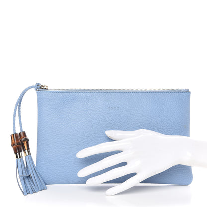 Gucci Calfskin Large Bamboo Clutch Mineral Blue 2 of 9