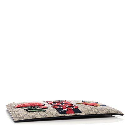 Gucci GG Supreme Monogram Web Kingsnake Embroidered Large Zip Pouch Brown 4 of 15