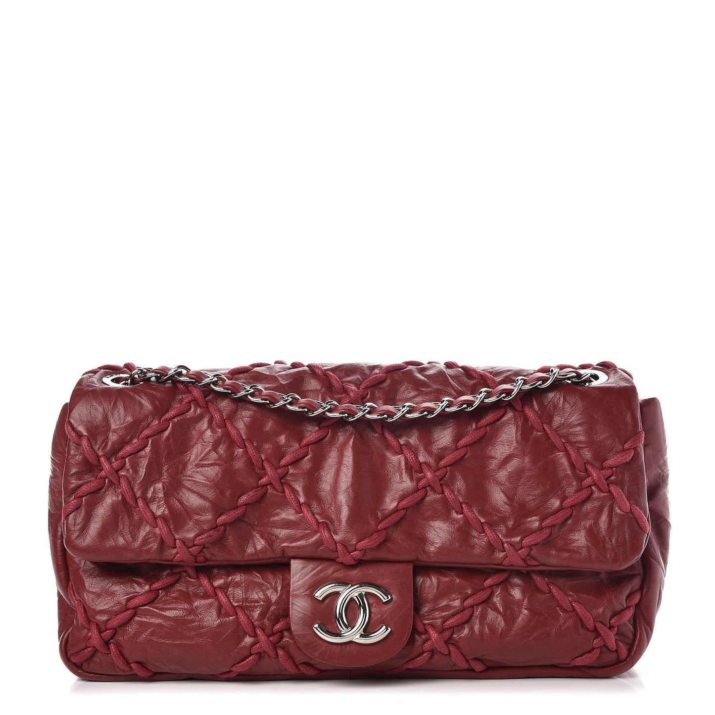 Calfskin Medium Ultra Stitch Flap Dark Red