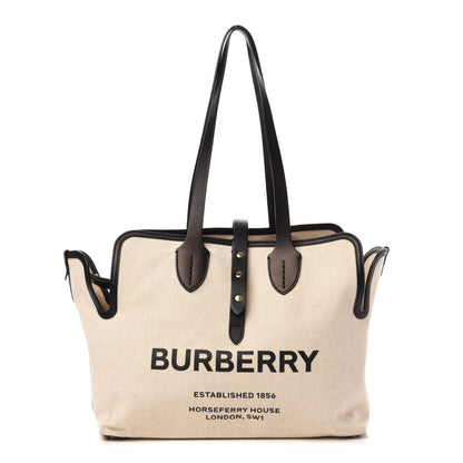 Burberry Cotton Soft Canvas Calfskin Medium Belt Tote Natural Black 1 of 9