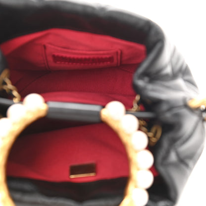 Chanel Lambskin Quilted Pearl Crown Drawstring Bag Black 5 of 11