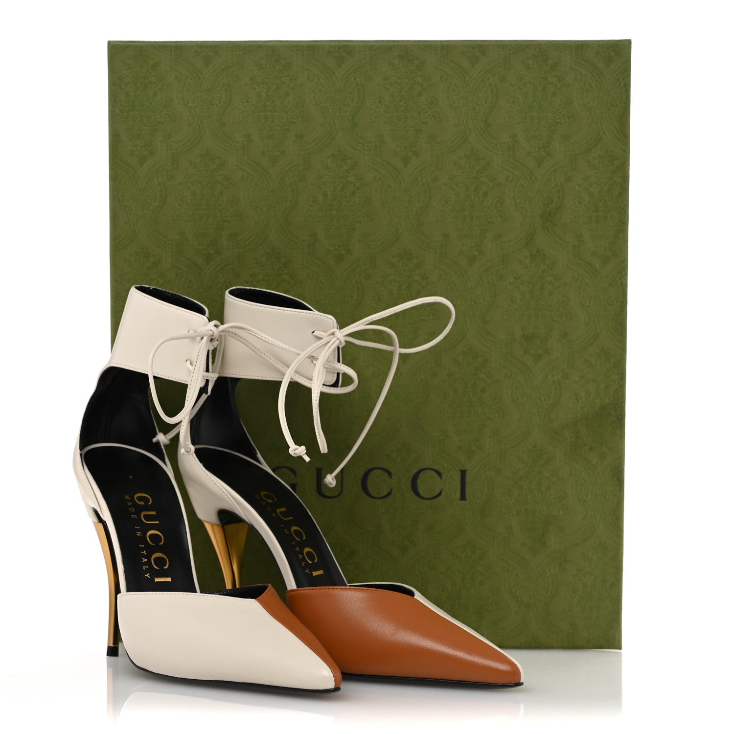 Gucci Nappa Charlotte Priscilla Ankle Cuff Pumps 38 New 38 Mystic White Harness Brown 10 of 10