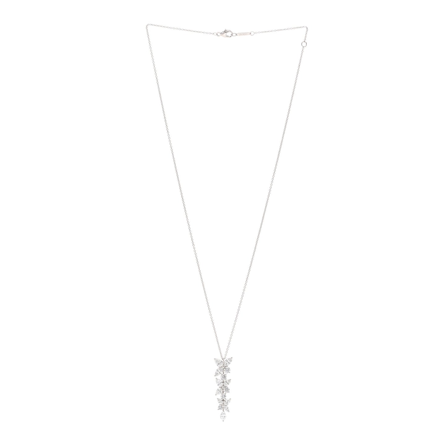Platinum Diamond Victoria Mixed Cluster Drop Pendant Necklace