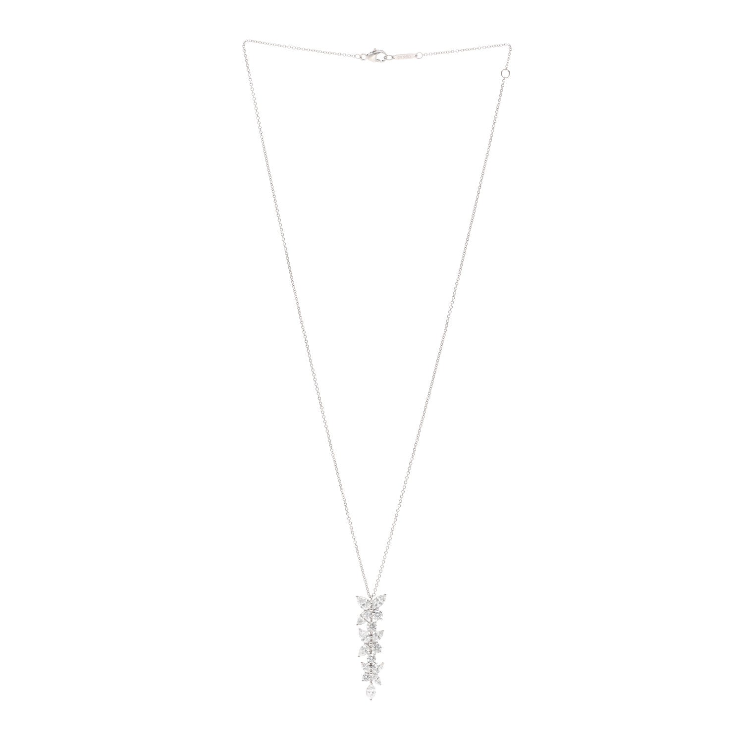 Tiffany Platinum Diamond Victoria Mixed Cluster Drop Pendant Necklace 3 of 5