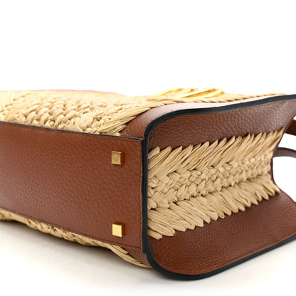 Valentino Garavani Raffia Calfskin Small Vlogo Signature Tote Natural Saddle Brown 8 of 9