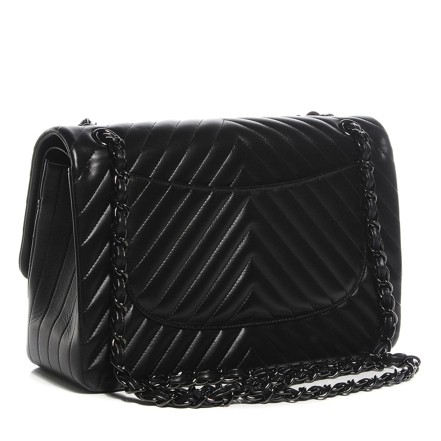 Lambskin Chevron Quilted Jumbo Double Flap So Black