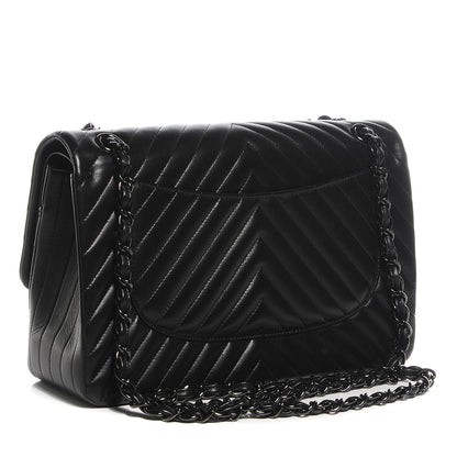 Chanel Lambskin Chevron Quilted Jumbo Double Flap So Black 3 of 9
