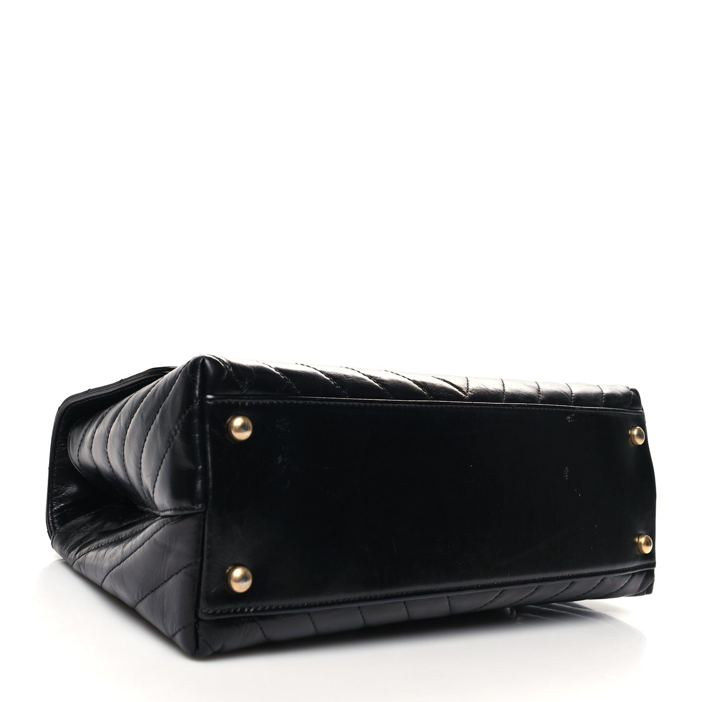 Calfskin Lizard Chevron Quilted Small Coco Handle Flap Black