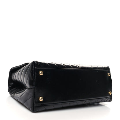 Chanel Calfskin Lizard Chevron Quilted Small Coco Handle Flap Black 4 of 12