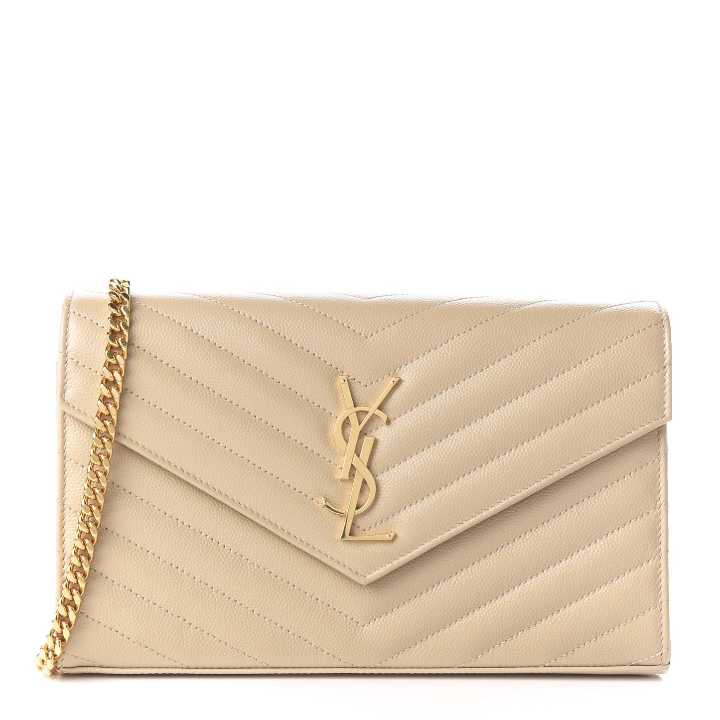 Grain De Poudre Matelasse Chevron Monogram Chain Wallet Nude Powder