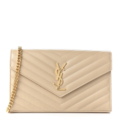 Saint Laurent Grain De Poudre Matelasse Chevron Monogram Chain Wallet Nude Powder 1 of 9