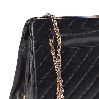 Chanel Lambskin Diagonal Quilted Kisslock Bag Black 13 of 15