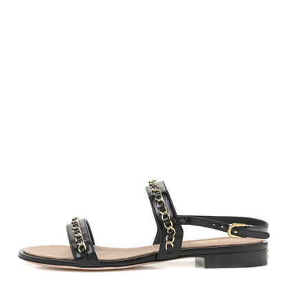 Chanel Patent Calfskin CC Chain Sandals 36 Black 1 of 13