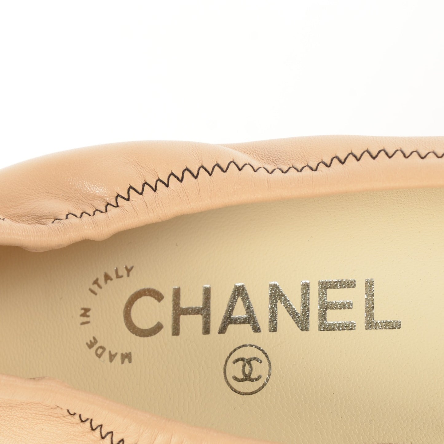 Lambskin Cap Toe Ballerina Flats 37 Beige Black