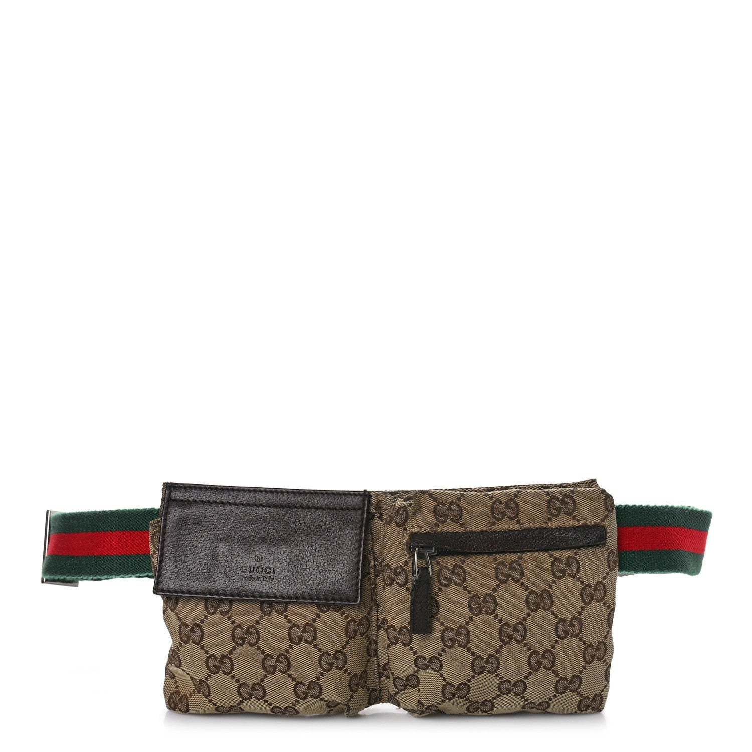 Gucci GG Monogram Web Double Pocket Belt Bag Dark Brown 1 of 14