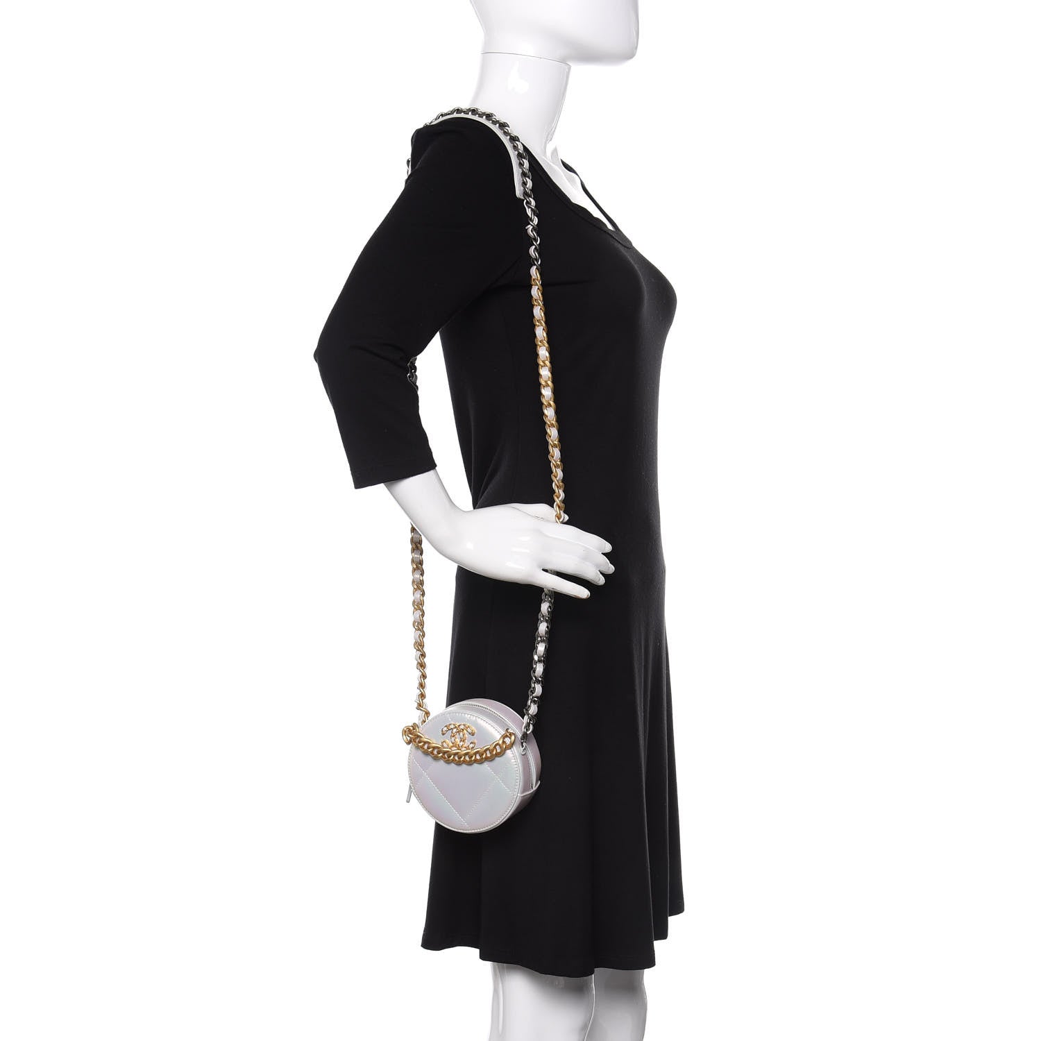 Chanel Iridescent Calfskin Quilted 19 Round Clutch With Chain White 2 of 11