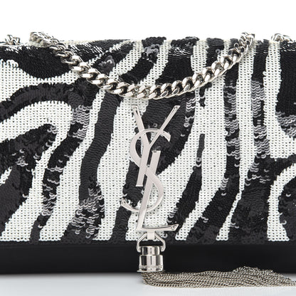 Saint Laurent Satin Sequin Zebra Small Monogram Kate Tassel Satchel Black White 8 of 11