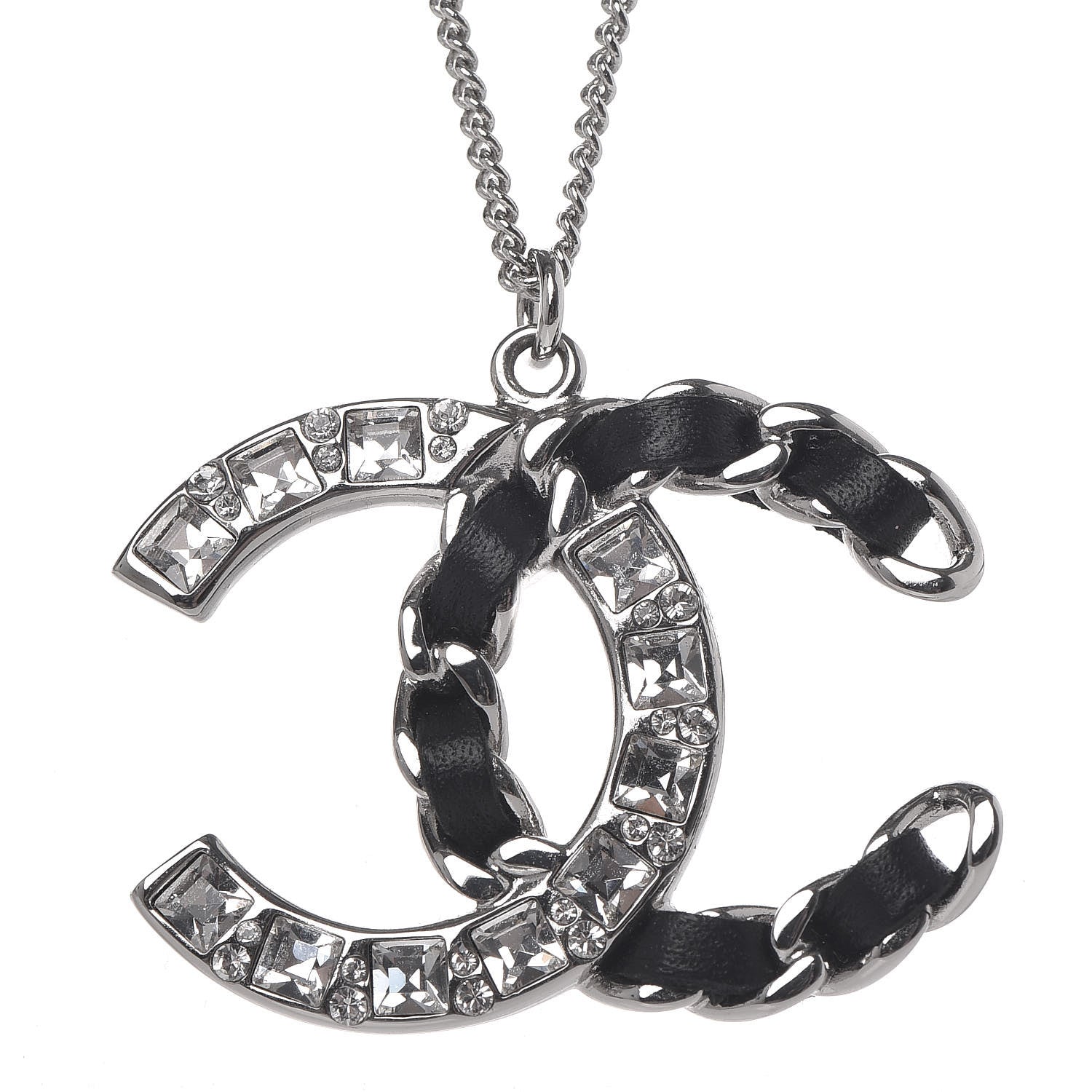 Chanel Lambskin Baguette Crystal CC Necklace Black Silver 4 of 6