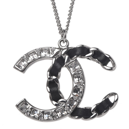 Chanel Lambskin Baguette Crystal CC Necklace Black Silver 4 of 6