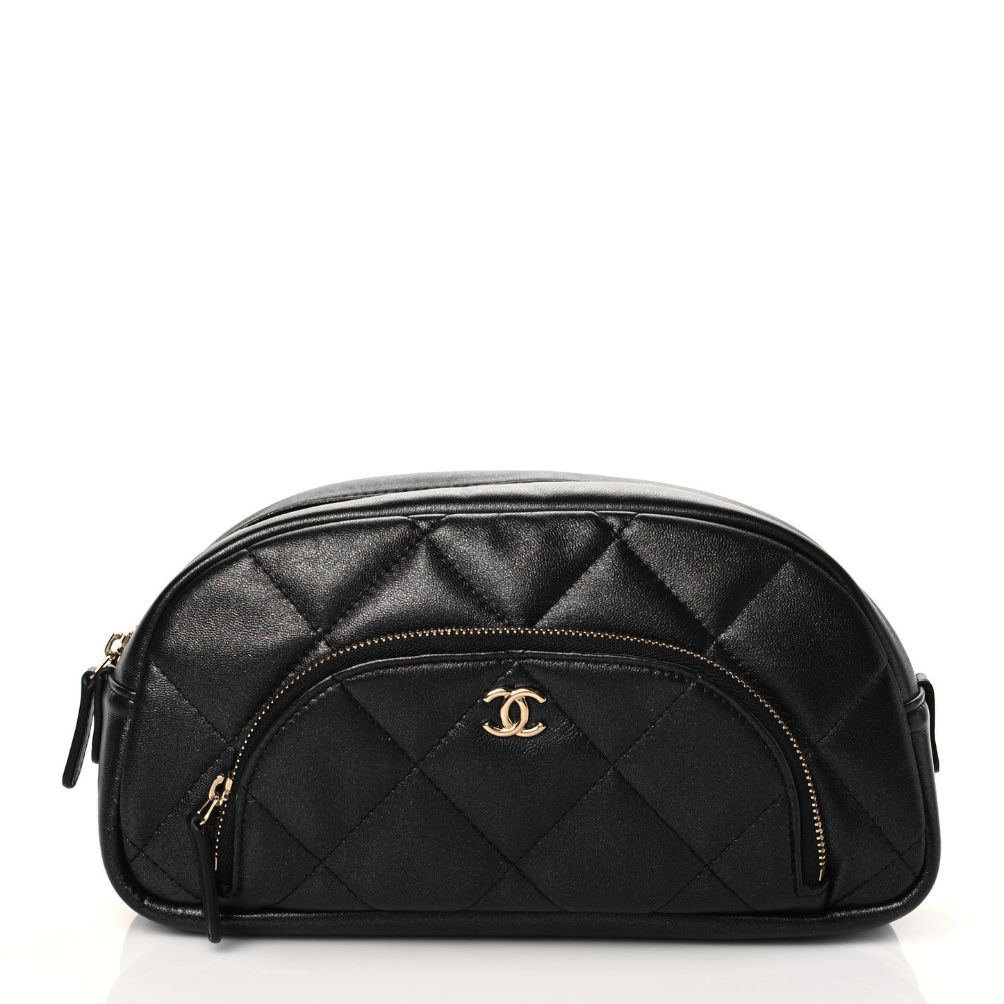 Lambskin Quilted Double Zip Pouch Black