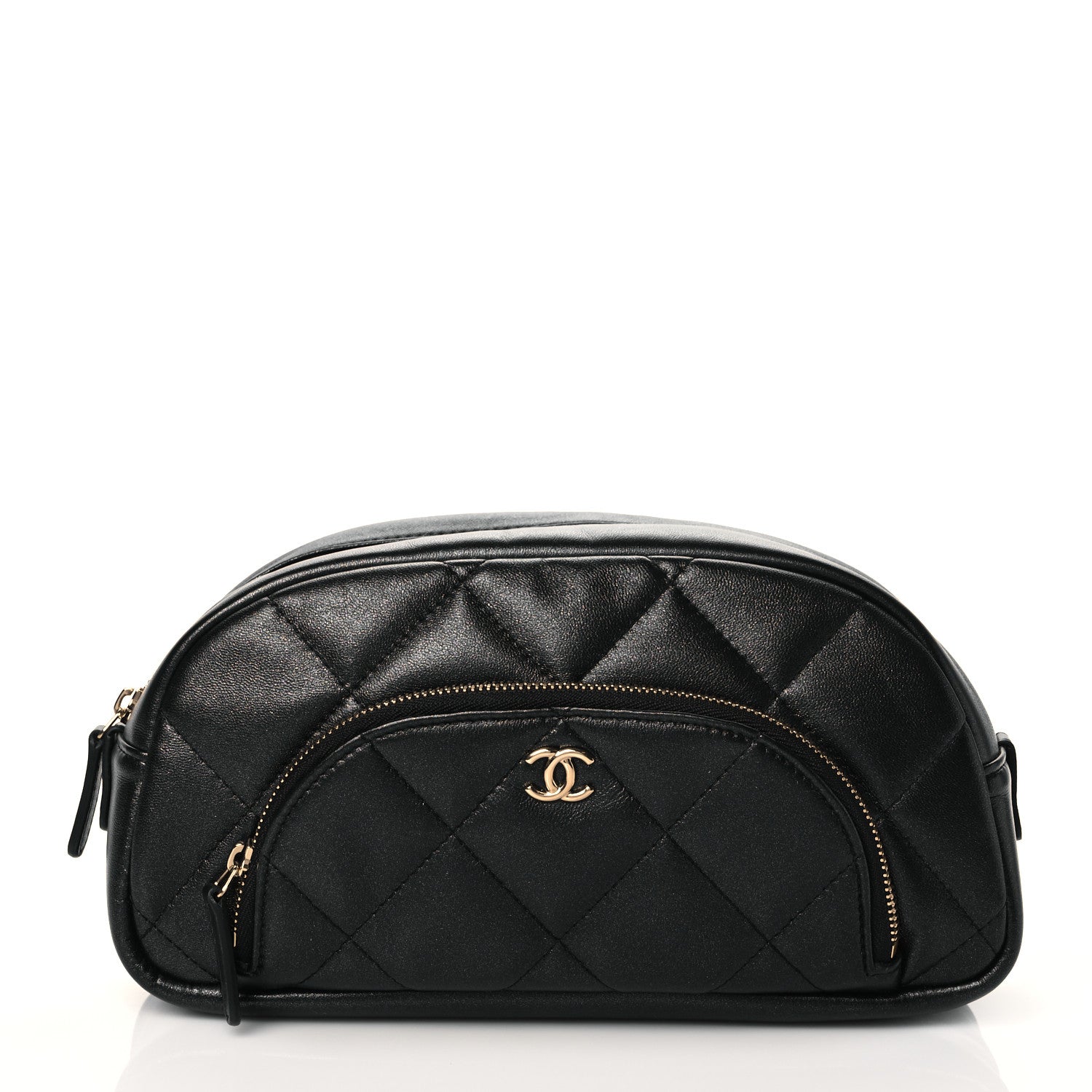 Chanel Lambskin Quilted Double Zip Pouch Black 1 of 9