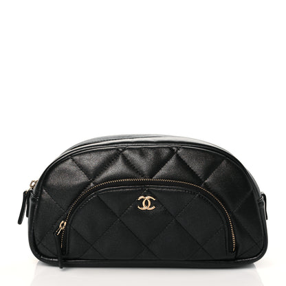Chanel Lambskin Quilted Double Zip Pouch Black 1 of 9