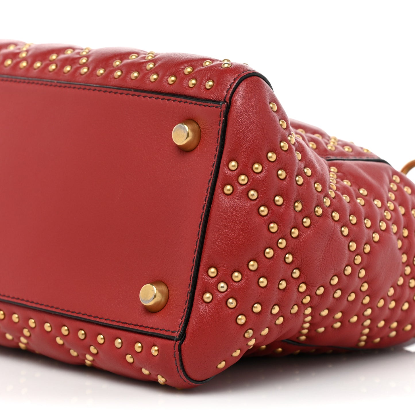 Calfskin Cannage Studded Medium Supple Lady Dior Red