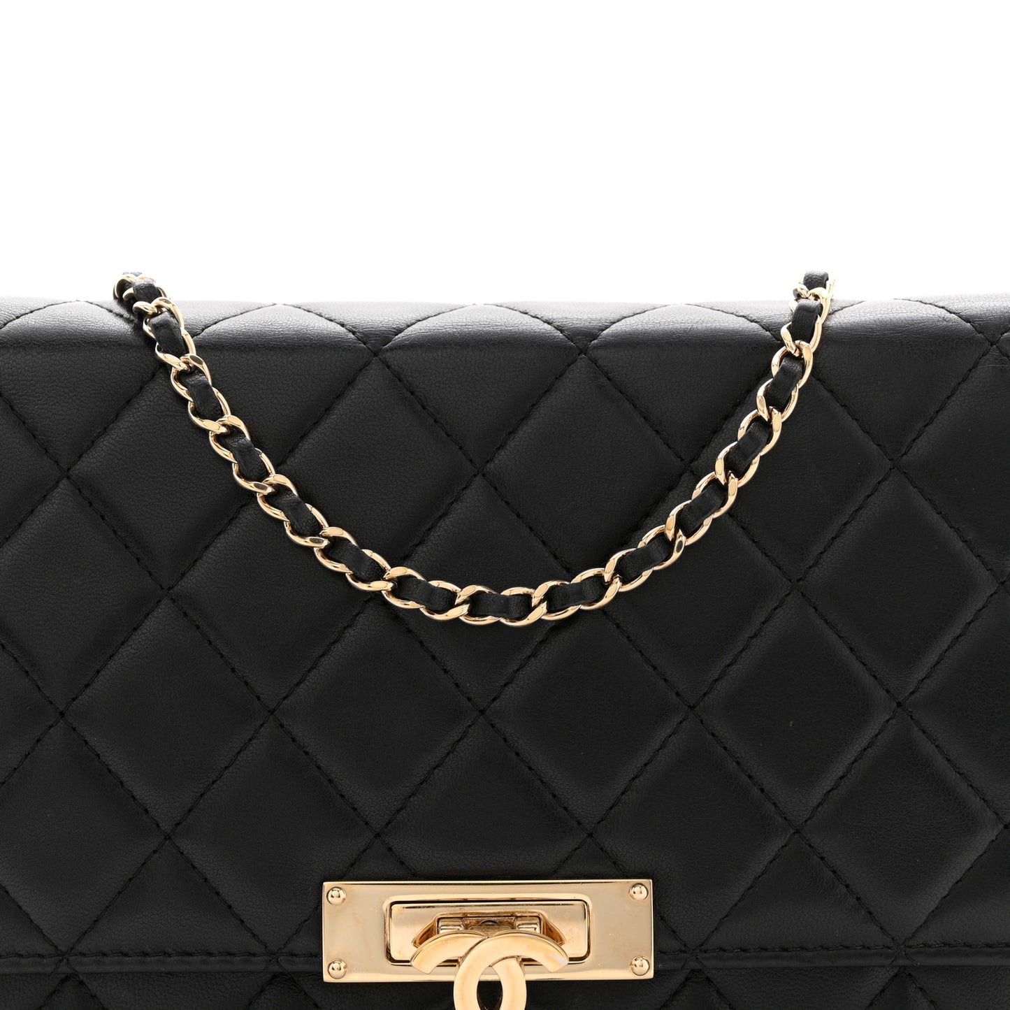 Lambskin Quilted Golden Class Wallet on Chain WOC Black Black