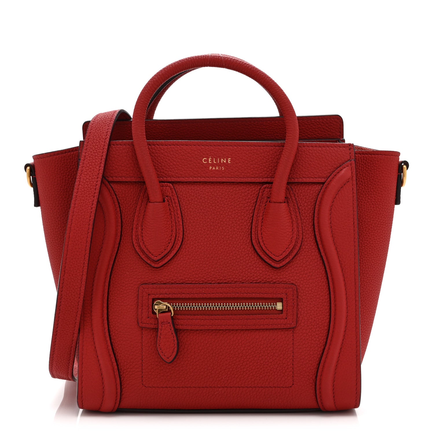Celine Drummed Calfskin Nano Luggage Red 1 of 10