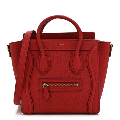 Celine Drummed Calfskin Nano Luggage Red 1 of 10