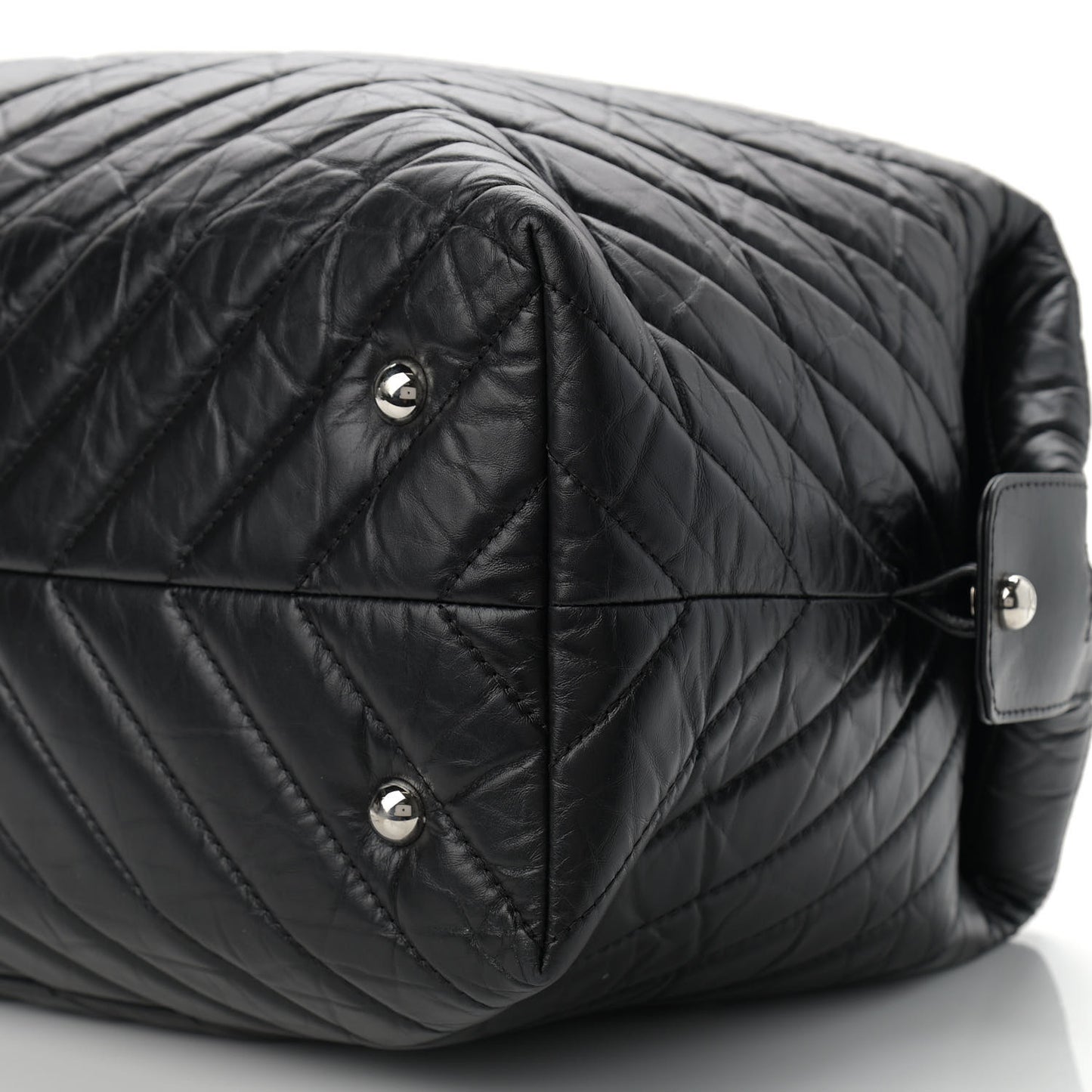 Aged Calfskin Chevron Quilted Duffle Bag Black