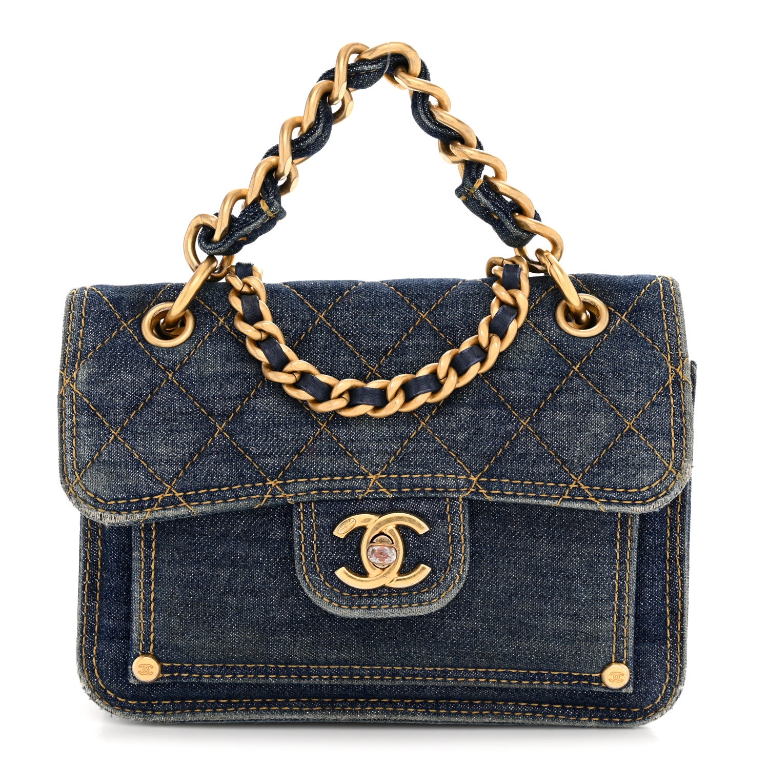 Chanel Denim Quilted Double You Mini Flap Blue Golden 1 of 13