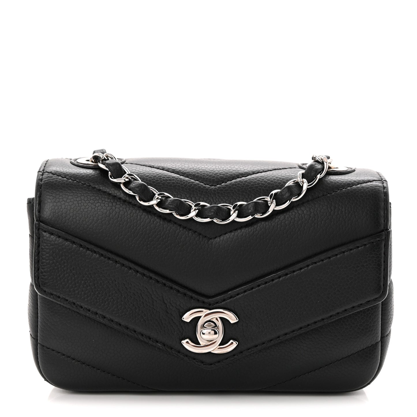 Caviar Chevron Quilted Small Single Flap Black