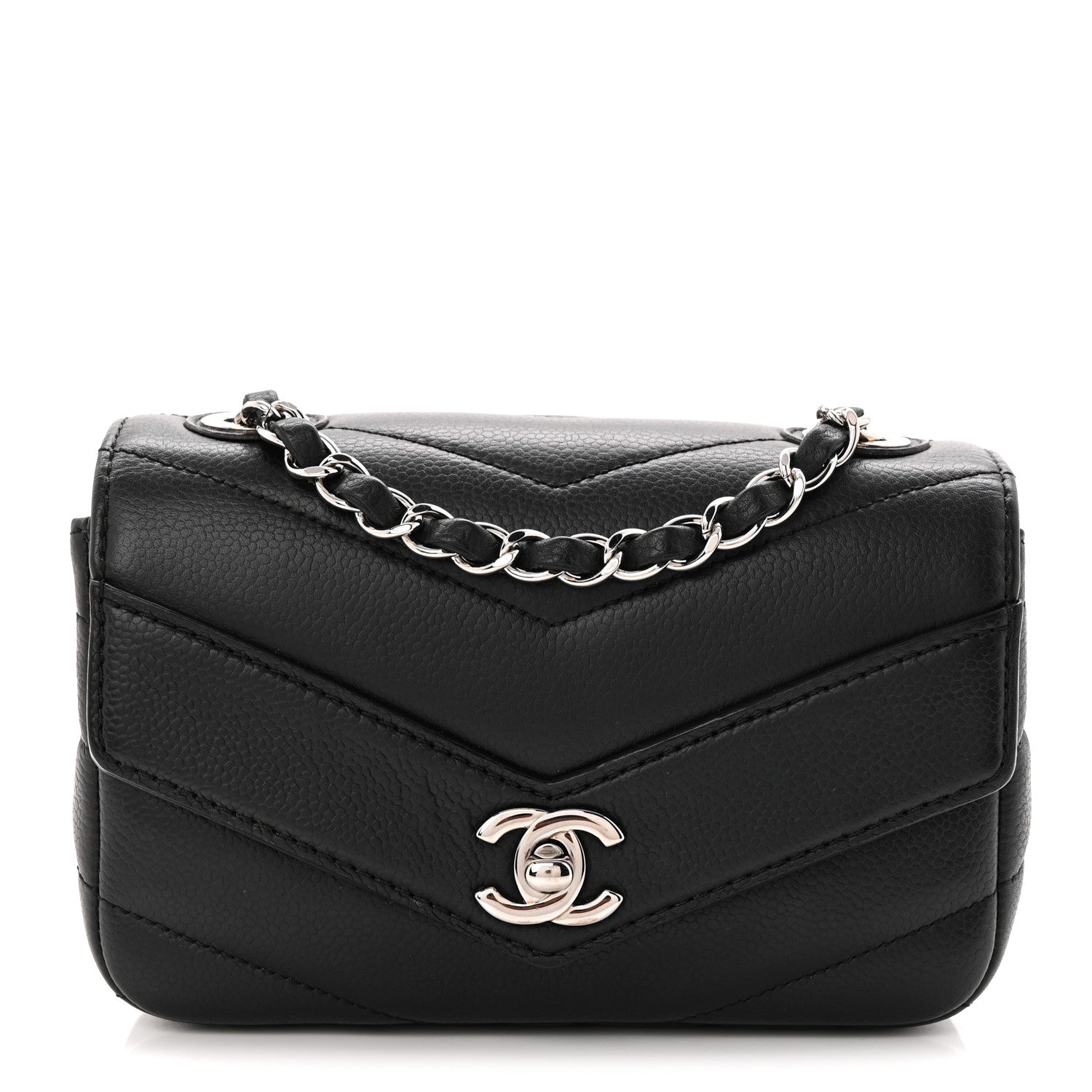 Chanel Caviar Chevron Quilted Small Single Flap Black 1 of 10