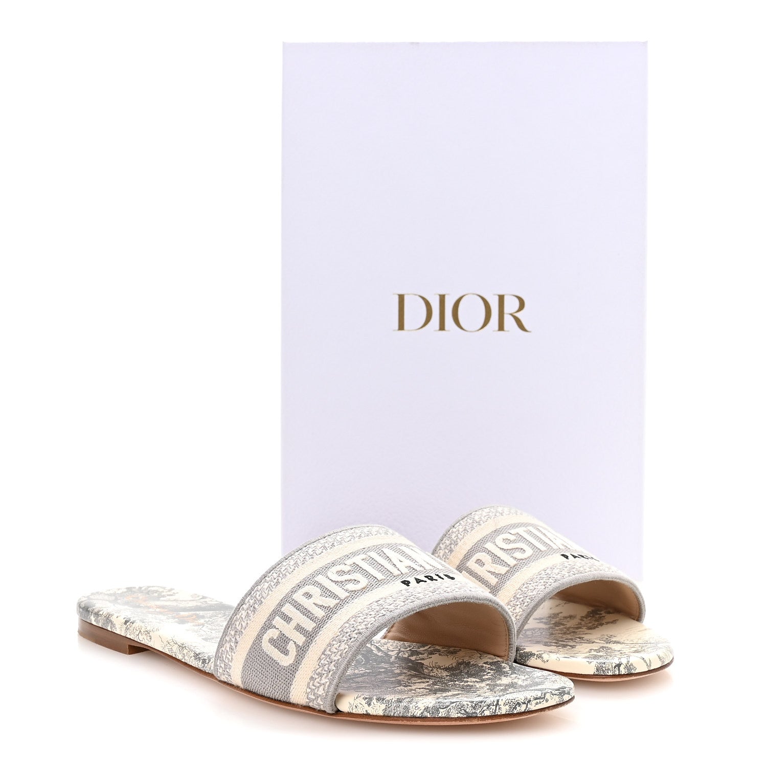 Christian Dior Canvas Toile De Jouy Embroidered Dway Flat Slide