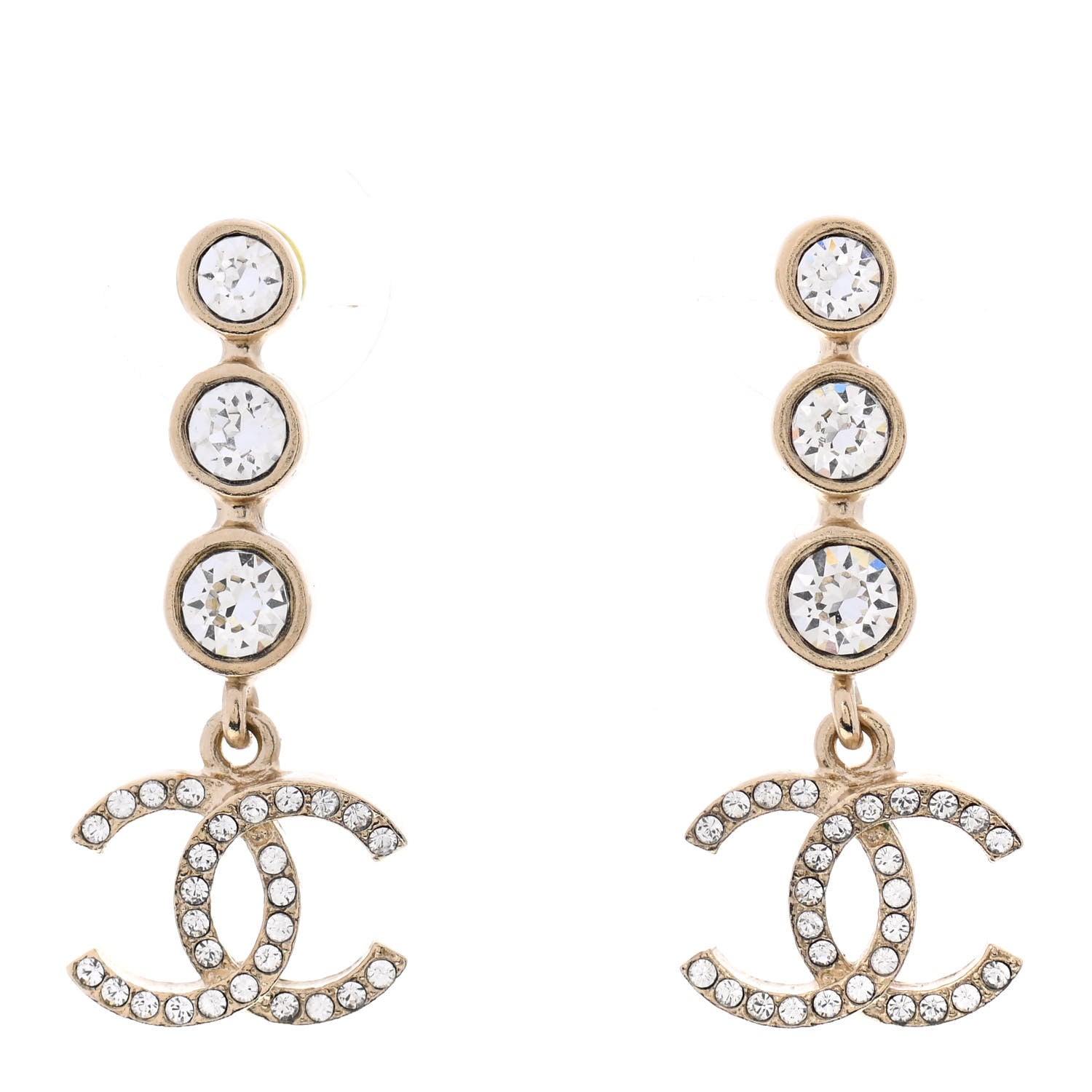 Chanel Crystal CC Drop Earrings Gold 1 of 4