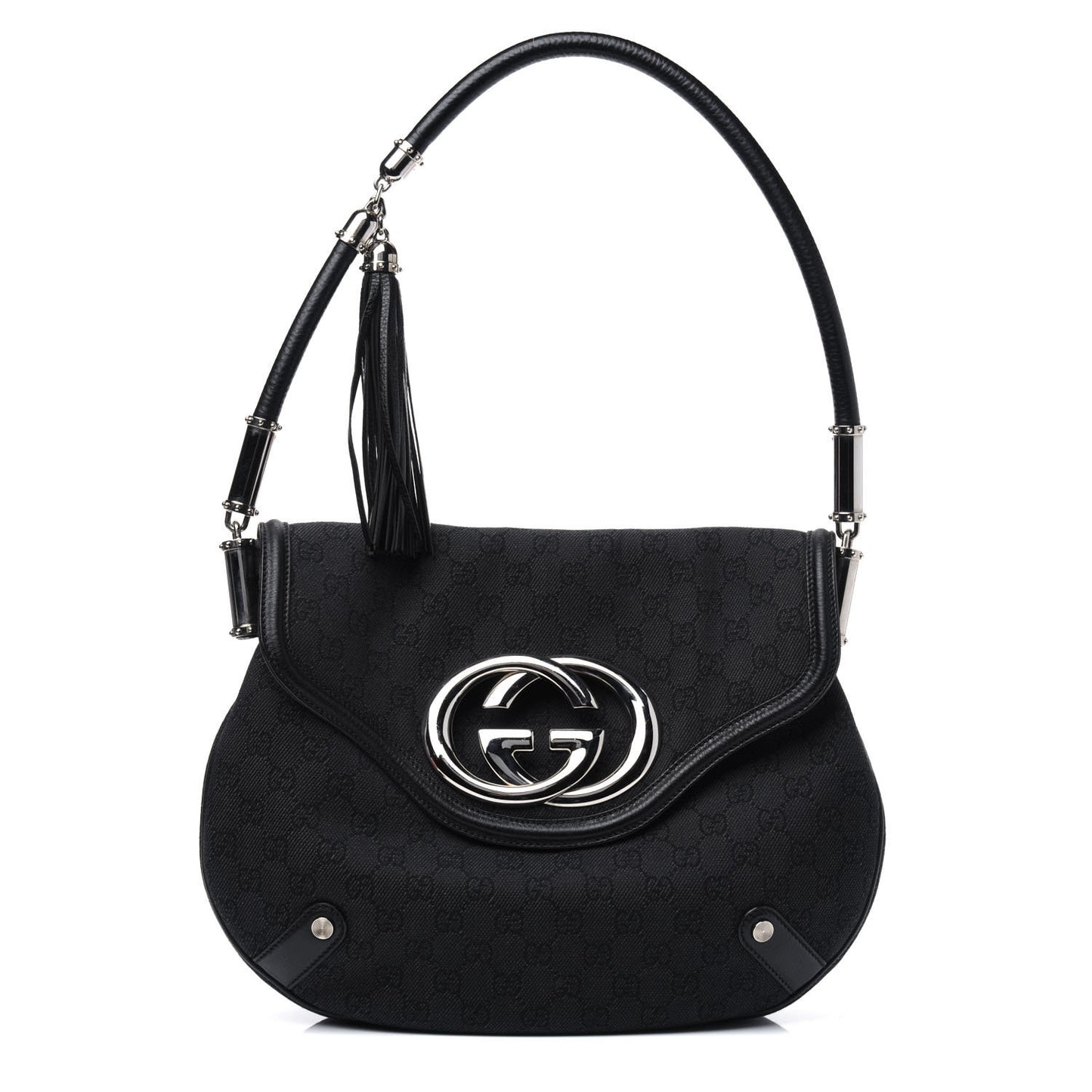 Denim Monogram Britt Tassel Shoulder Bag Black