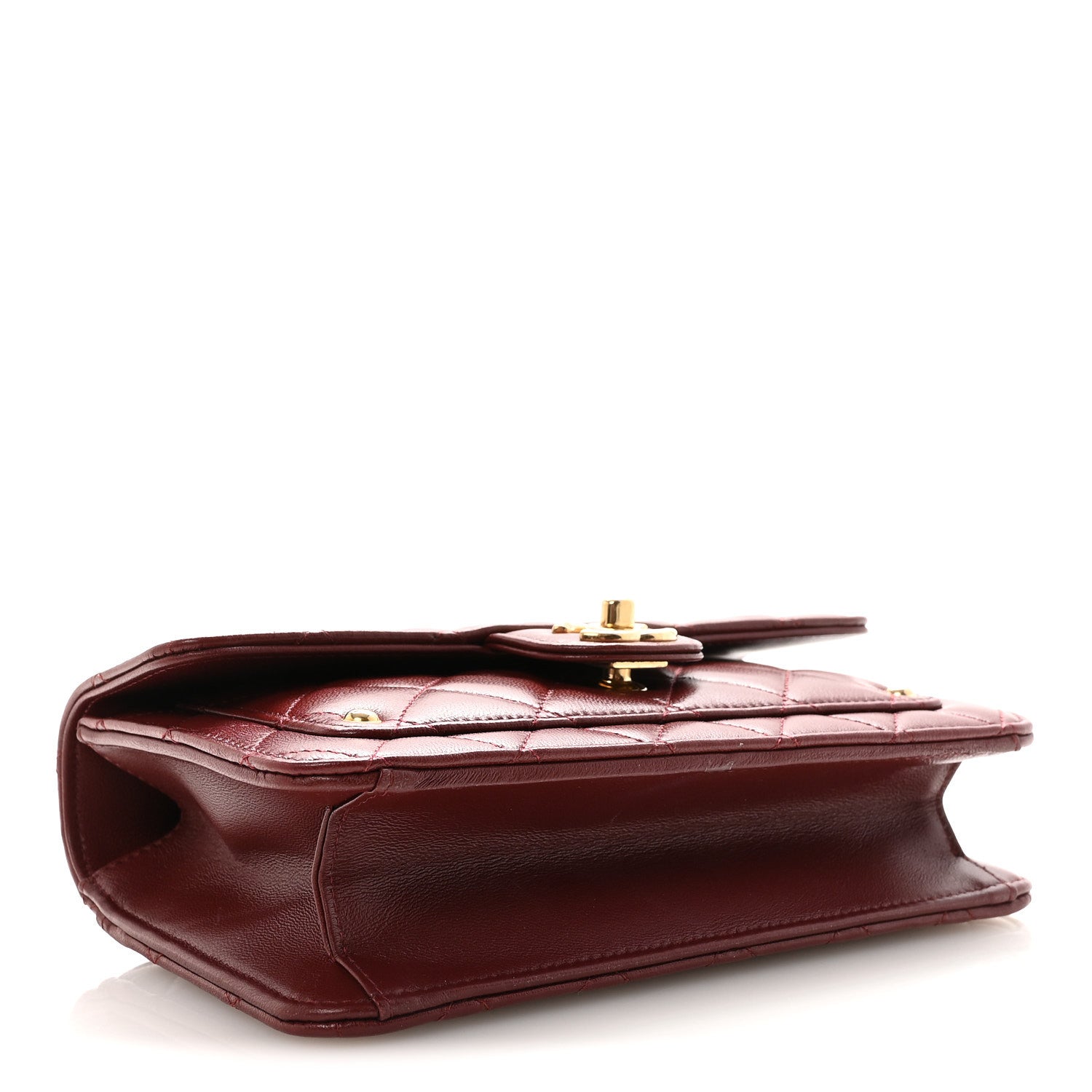 Chanel Lambskin Quilted Top Handle Clutch With Chain Burgundy 4 of 11
