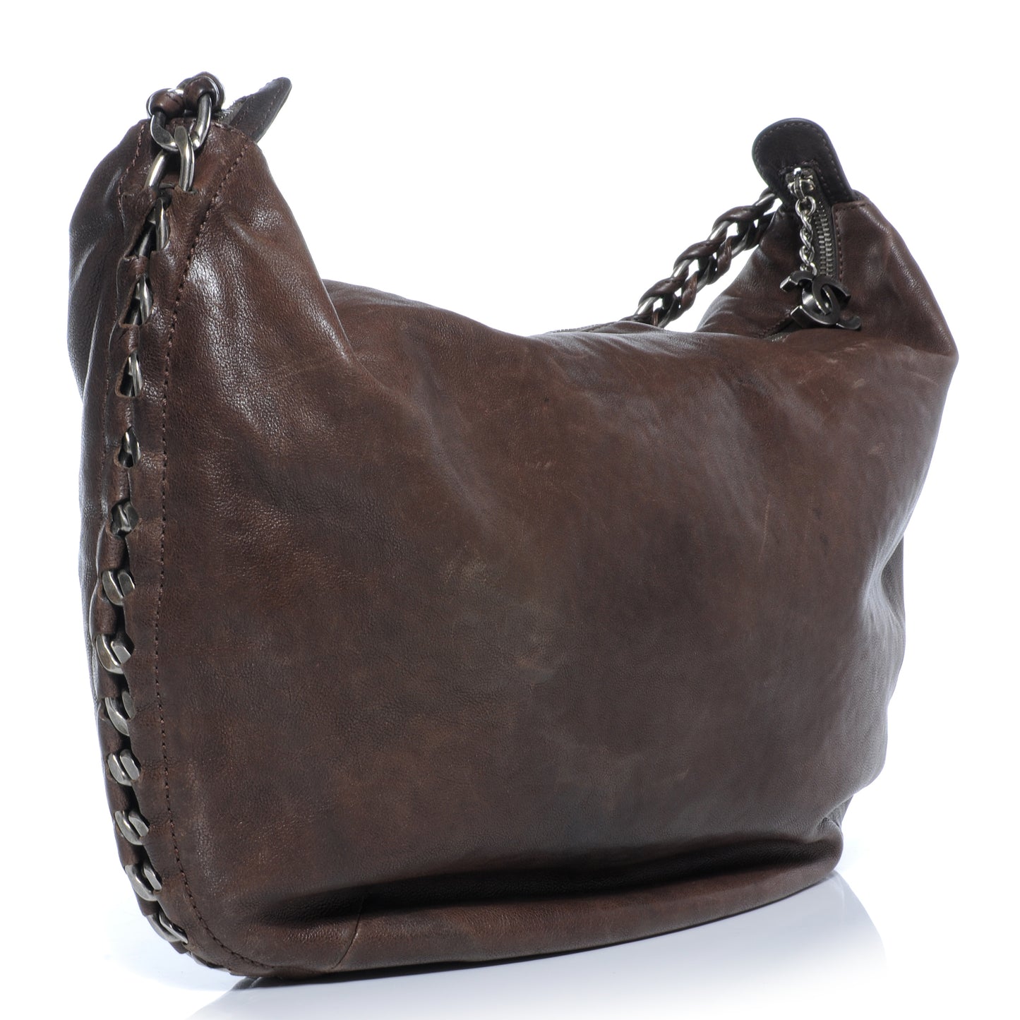 Leather Modern Chain Hobo Brown