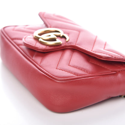 Gucci Calfskin Matelasse Super Mini GG Marmont Shoulder Bag Hibiscus Red 9 of 10