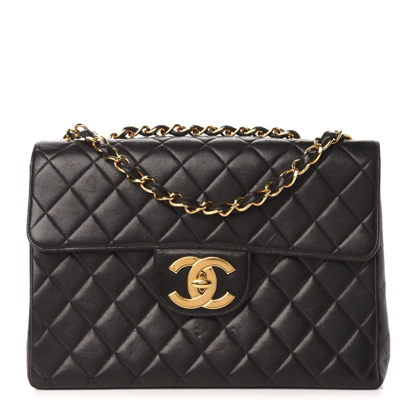 Lambskin Quilted XL Jumbo Single Flap Black