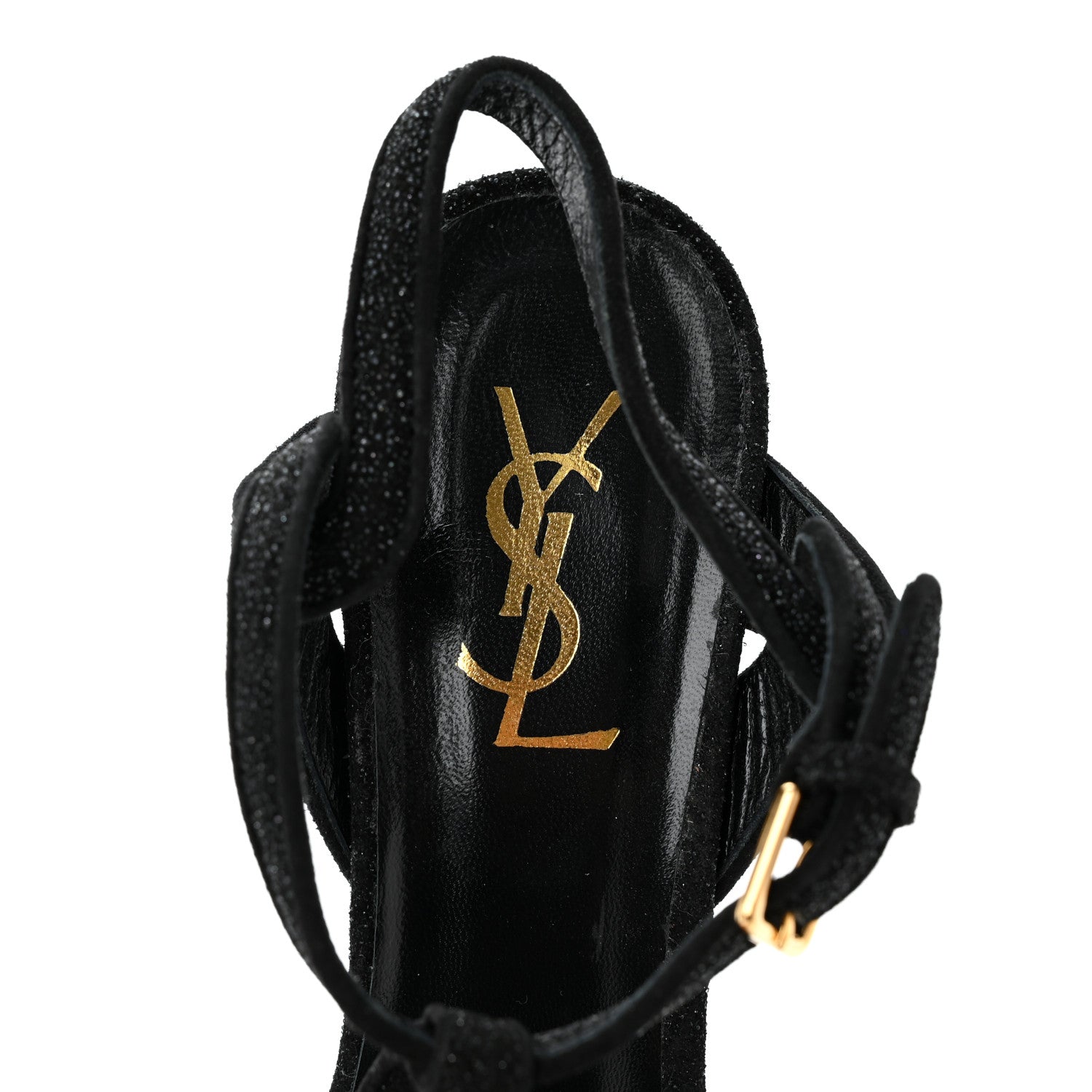 Saint Laurent Glitter Effect Calfskin Tribute 105 Platform Sandals 38.5 Black 7 of 8