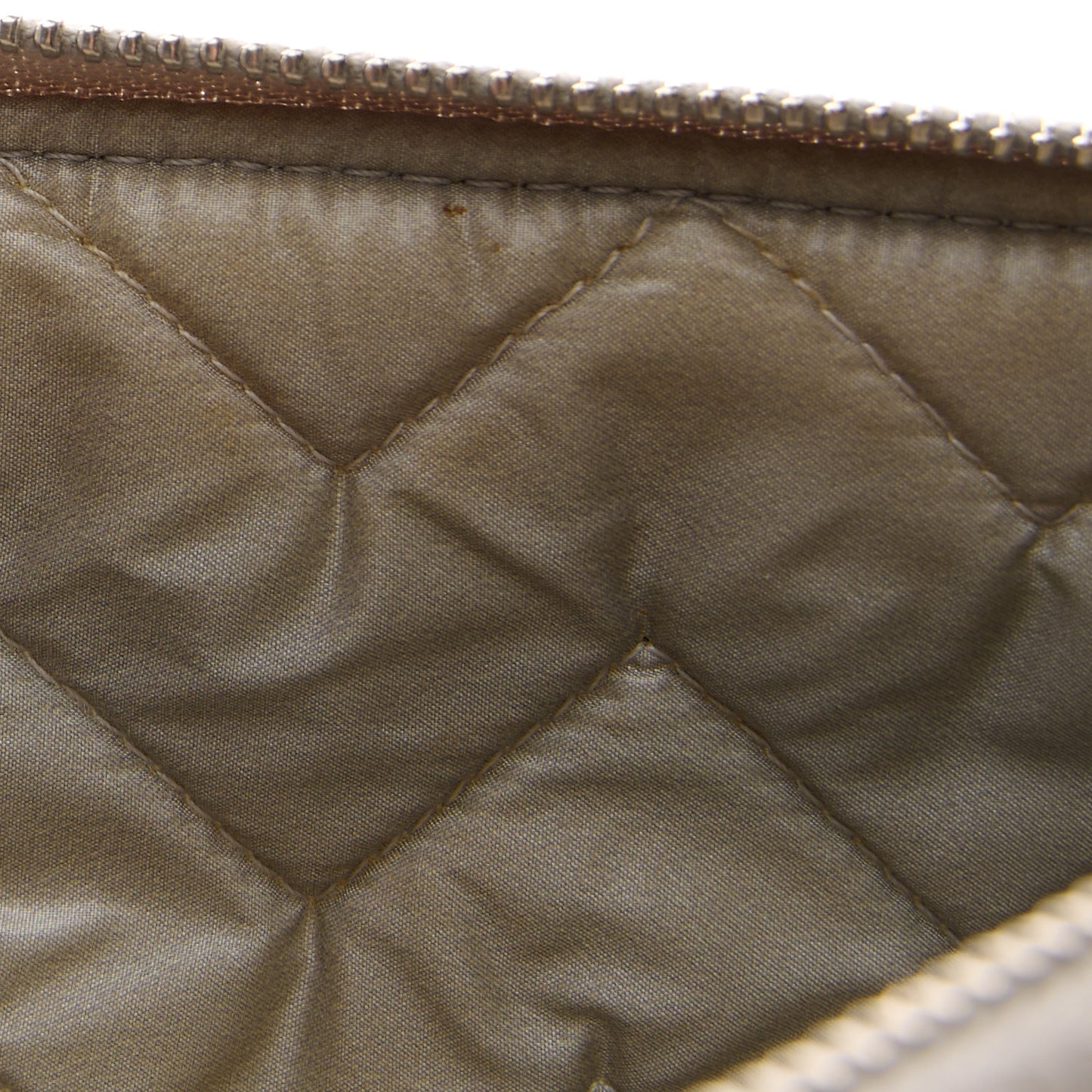 Metallic Sheepskin Chevron Quilted Mademoiselle Vintage Large Zip Pouch Silver